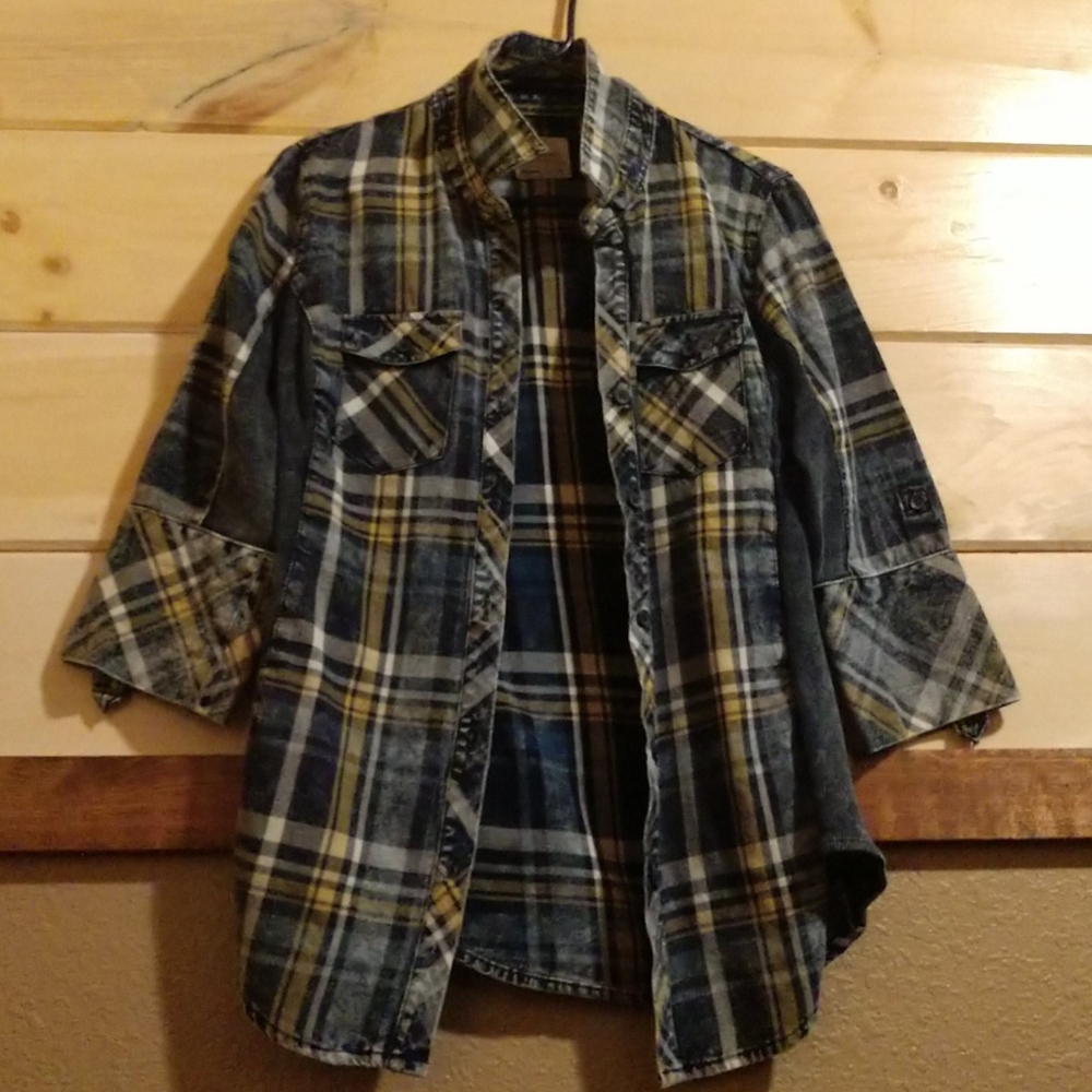 Blue & yellow plaid shirt